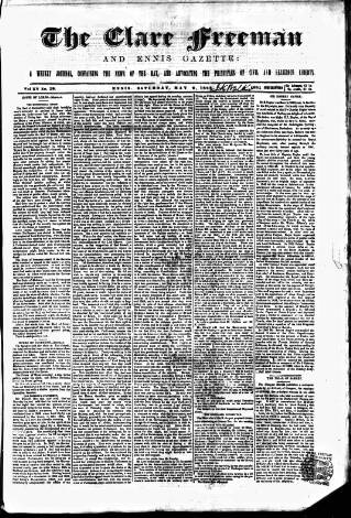 cover page of Clare Freeman and Ennis Gazette published on May 9, 1868