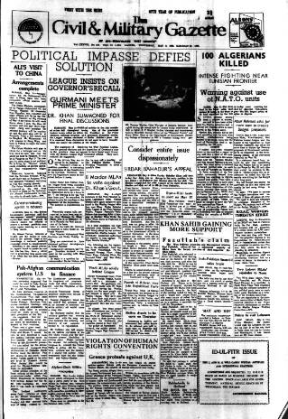 cover page of Civil & Military Gazette (Lahore) published on May 9, 1956