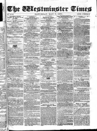 cover page of Westminster Times published on May 6, 1865