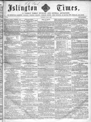 cover page of Islington Times published on May 8, 1858