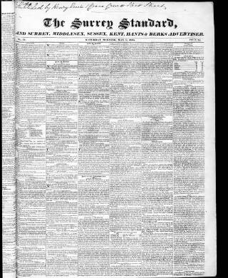 cover page of Surrey & Middlesex Standard published on May 9, 1835