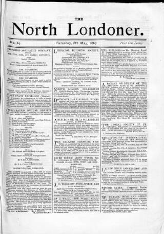 cover page of North Londoner published on May 8, 1869