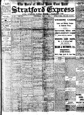 cover page of Stratford Express published on May 8, 1912