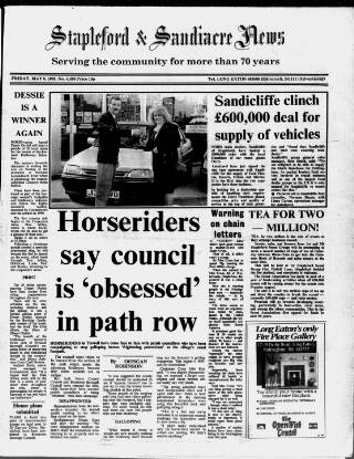 cover page of Stapleford & Sandiacre News published on May 8, 1992