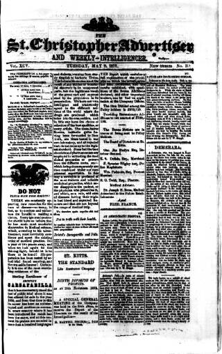 cover page of Saint Christopher Advertiser and Weekly Intelligencer published on May 8, 1877
