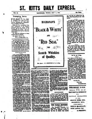 cover page of St. Kitts Daily Express published on May 8, 1914