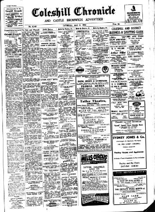 cover page of Coleshill Chronicle published on May 8, 1954