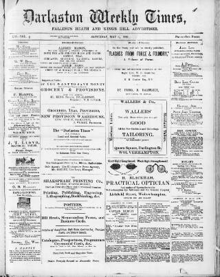 cover page of Darlaston Weekly Times published on May 8, 1886