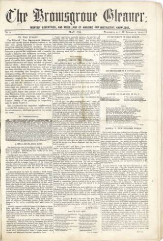 cover page of Bromsgrove Gleaner published on May 1, 1854