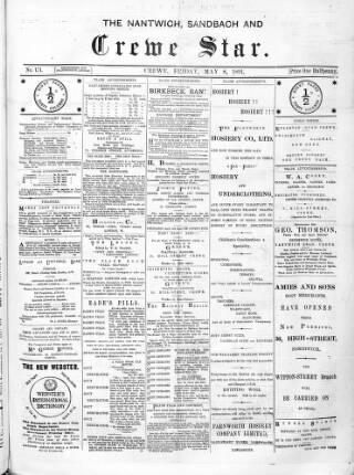 cover page of Nantwich, Sandbach & Crewe Star published on May 8, 1891