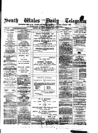 cover page of South Wales Daily Telegram published on May 8, 1879