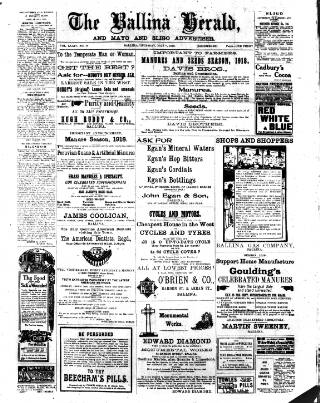 cover page of Ballina Herald and Mayo and Sligo Advertiser published on May 9, 1918