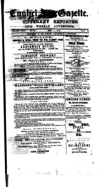 cover page of Cashel Gazette and Weekly Advertiser published on May 8, 1875