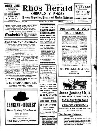 cover page of Rhos Herald published on May 8, 1926