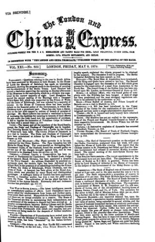 cover page of London and China Express published on May 9, 1879