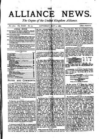 cover page of Alliance News published on May 9, 1885