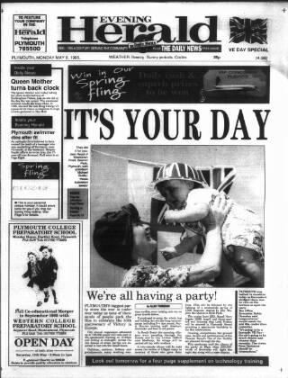cover page of Western Evening Herald published on May 8, 1995