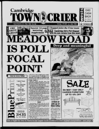 cover page of Cambridge Town Crier published on May 8, 1993