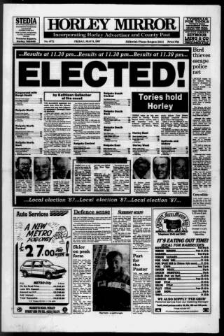 cover page of Horley & Gatwick Mirror published on May 8, 1987