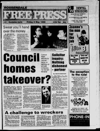 cover page of Rossendale Free Press published on May 8, 1998
