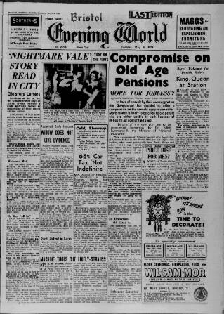 cover page of Bristol Evening World published on May 8, 1951