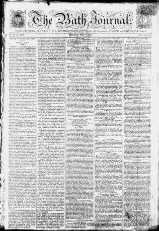 cover page of Bath Journal published on May 9, 1803
