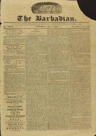 cover page of Barbadian published on May 9, 1857