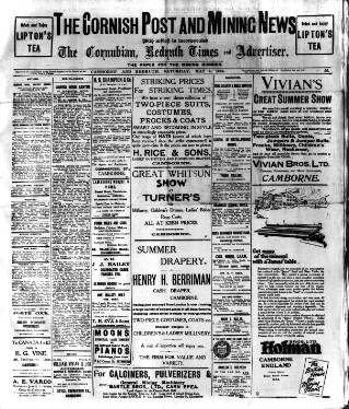 cover page of Cornish Post and Mining News published on May 8, 1926