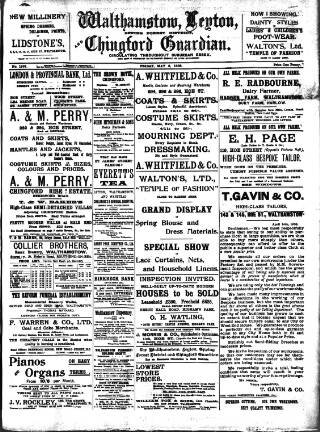 cover page of Walthamstow and Leyton Guardian published on May 8, 1908
