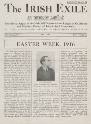 cover page of Irish Exile published on May 1, 1922