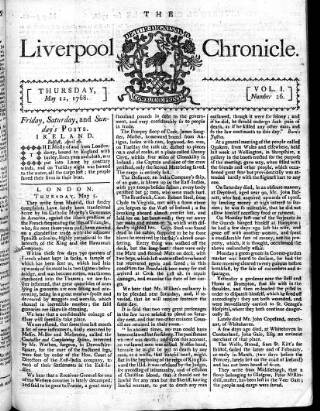 cover page of Liverpool Chronicle 1767 published on May 12, 1768