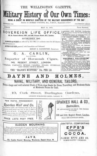 cover page of Wellington Gazette and Military Chronicle published on May 15, 1879