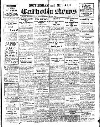cover page of Nottingham and Midland Catholic News published on May 8, 1920