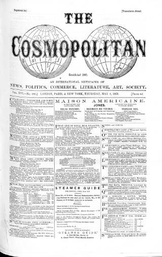 cover page of Cosmopolitan published on May 8, 1873