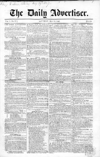 cover page of London and Liverpool Advertiser published on May 29, 1847