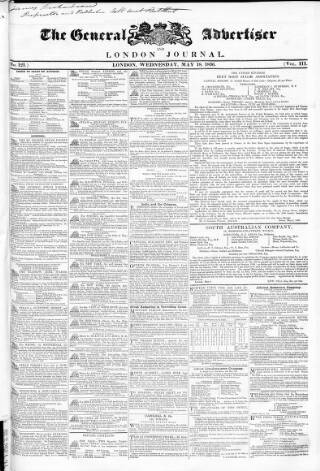 cover page of Town and Country Advertiser published on May 18, 1836