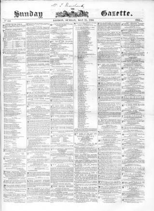 cover page of Sunday Gazette published on May 27, 1866