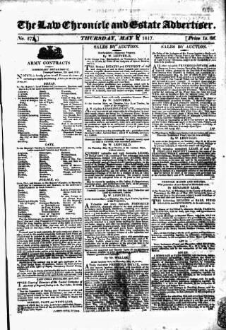 cover page of Law Chronicle, Commercial and Bankruptcy Register published on May 8, 1817