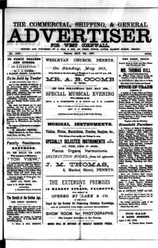 cover page of Commercial, Shipping & General Advertiser for West Cornwall published on May 8, 1897