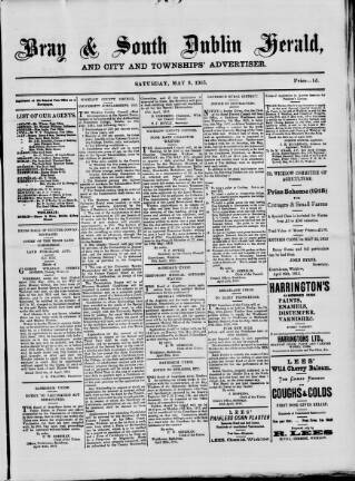 cover page of Bray and South Dublin Herald published on May 8, 1915