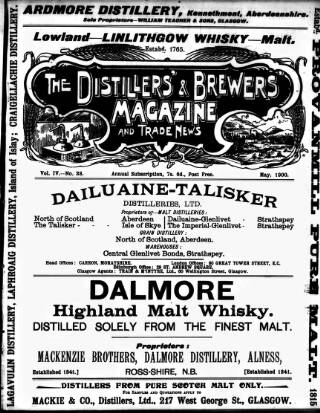 cover page of Distillers', Brewers', and Spirit Merchants' Magazine published on May 1, 1900