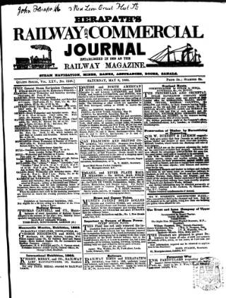 cover page of Herapath's Railway Journal published on May 9, 1863