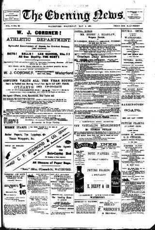 cover page of Evening News (Waterford) published on May 8, 1901