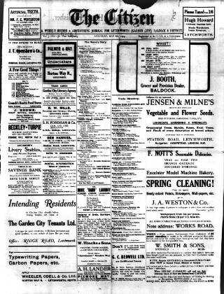 cover page of Citizen (Letchworth) published on May 8, 1909