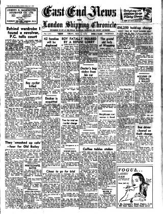cover page of East End News and London Shipping Chronicle published on May 8, 1959