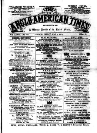cover page of Anglo-American Times published on May 9, 1879
