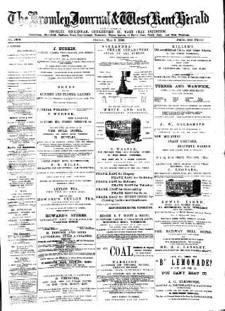 cover page of Bromley Journal and West Kent Herald published on May 8, 1896