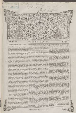 cover page of Pawnbrokers' Gazette published on May 10, 1869