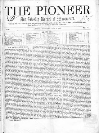 cover page of Pioneer and Weekly Record of Movements published on May 24, 1851