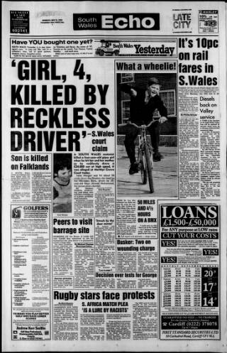 cover page of South Wales Echo published on May 8, 1989